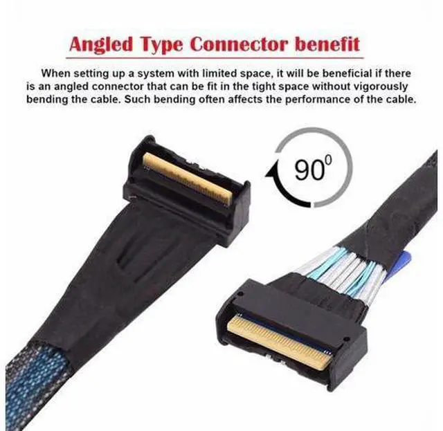 Alt view image 6 of 7 - Cable PCI-E 5.0 Mini Cool Edge IO MCIO Angled PCI-E 8i 74Pin Male to MCIO 74Pin Male Extender Cable 35cm