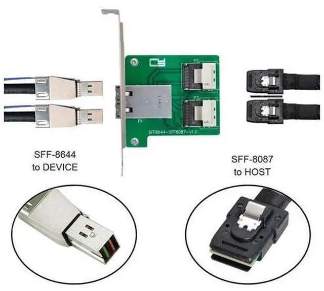 Alt view image 3 of 7 - Mini SAS 2 SFF-8644 to 2 SFF-8087 HD Data Server Converter Adapter with Bracket