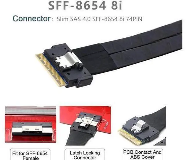 Alt view image 2 of 3 - SFF-8654 8i 74Pin Male to Dual SFF-8654 4i 38Pin Male PCI-E Ultraport Slimline SAS Slim 4.0 Cable 40cm PCI-Express