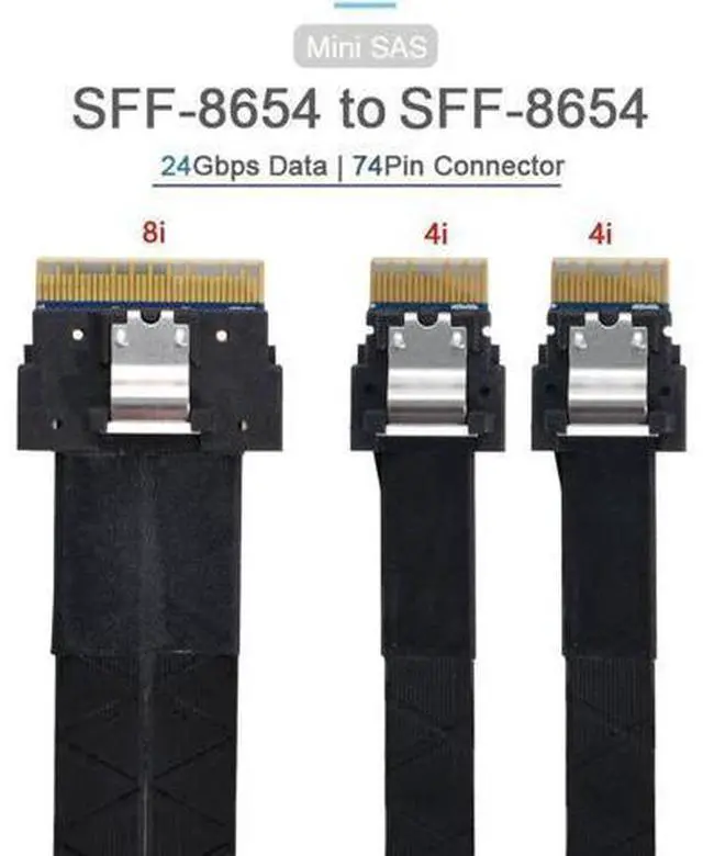 Main image of SFF-8654 8i 74Pin Male to Dual SFF-8654 4i 38Pin Male PCI-E Ultraport Slimline SAS Slim 4.0 Cable 40cm PCI-Express