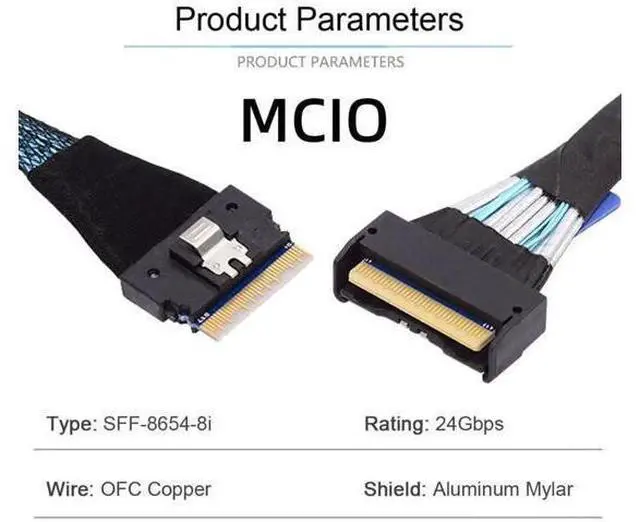 Alt view image 2 of 6 - PCI-E 5.0 Mini Cool Edge IO MCIO 74Pin to SFF-8654 8i 74Pin Slimline SAS 4.0 24 Gbps Extension Cable 50cm