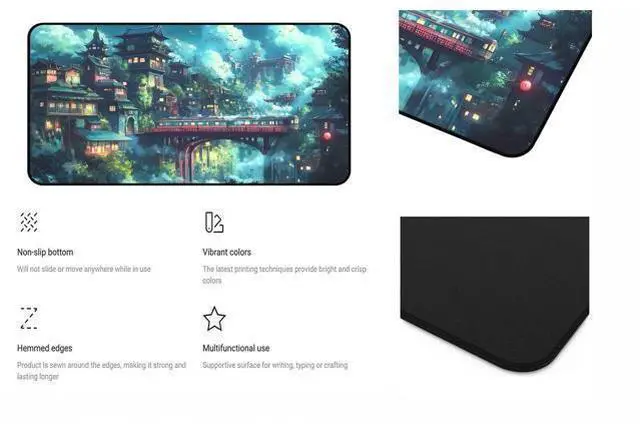 Alt view image 3 of 5 - Japanese Anime Desk Mat, Green Forest Mouse Mat XXL, Game Desk Pad, Fantasy Architecture Computer Keyboard Mat, Wireless Mousepad Large,Natural Landscape Home Office Desktop Decor 31.5"X15.7"