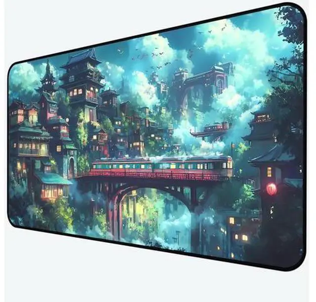 Main image of Japanese Anime Desk Mat, Green Forest Mouse Mat XXL, Game Desk Pad, Fantasy Architecture Computer Keyboard Mat, Wireless Mousepad Large,Natural Landscape Home Office Desktop Decor 31.5"X15.7"