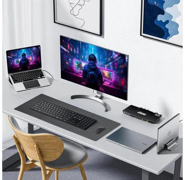 Alt view image 6 of 7 - Waterproof Mouse Pad with Durable Stitched Edge, XL Gaming Keyboard Pad, Non-Slip Rubber Base Mouse Mat, Desk pad for Gamer, Office & Home, Dark Gray Mousepad 31.5''x 11.8''x 0.12''