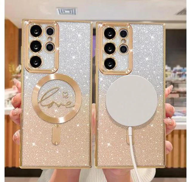 Alt view image 4 of 6 - ZONRW for Samsung Galaxy S22 Ultra Case Magnetic,for Women Girl Soft Cute Luxury Love Heart Plating Bling Gradient Glitter Phone Case Compatible with MagSafe Clear Shockproof Back Cover 6.8-Gold