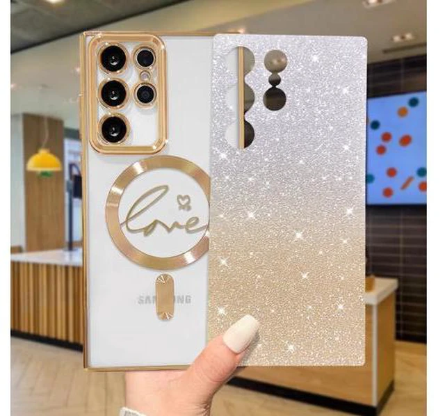 Alt view image 5 of 6 - ZONRW for Samsung Galaxy S22 Ultra Case Magnetic,for Women Girl Soft Cute Luxury Love Heart Plating Bling Gradient Glitter Phone Case Compatible with MagSafe Clear Shockproof Back Cover 6.8-Gold