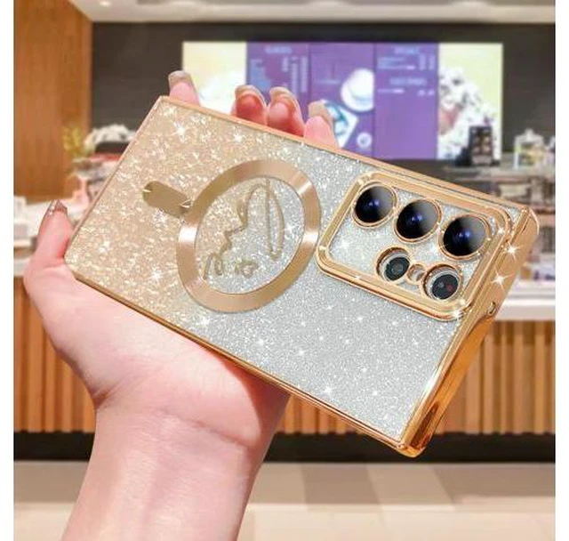Alt view image 3 of 6 - ZONRW for Samsung Galaxy S22 Ultra Case Magnetic,for Women Girl Soft Cute Luxury Love Heart Plating Bling Gradient Glitter Phone Case Compatible with MagSafe Clear Shockproof Back Cover 6.8-Gold