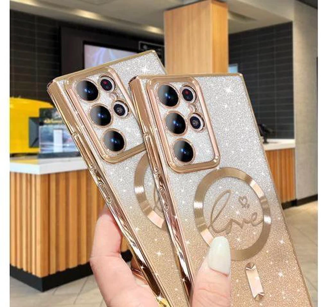 Alt view image 6 of 6 - ZONRW for Samsung Galaxy S22 Ultra Case Magnetic,for Women Girl Soft Cute Luxury Love Heart Plating Bling Gradient Glitter Phone Case Compatible with MagSafe Clear Shockproof Back Cover 6.8-Gold
