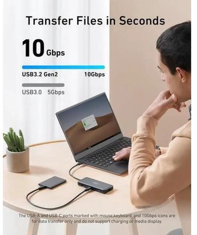 Alt view image 3 of 7 - 555 USB-C Hub (8-in-1) with 85W Power Delivery 4K 60Hz HDMI Port 10Gbps USB C and 2 A Data Ports Ethernet microSD SD Card Reader for MacBook Pro More
