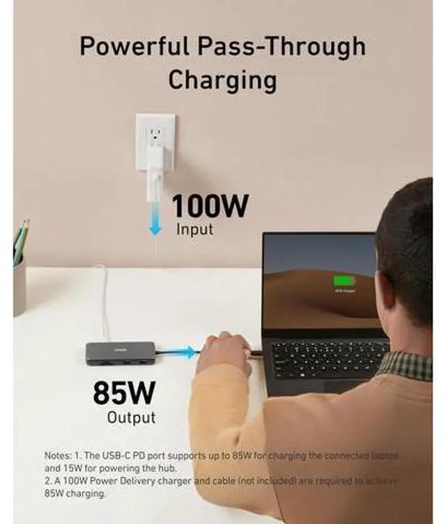 Alt view image 4 of 7 - 555 USB-C Hub (8-in-1) with 85W Power Delivery 4K 60Hz HDMI Port 10Gbps USB C and 2 A Data Ports Ethernet microSD SD Card Reader for MacBook Pro More