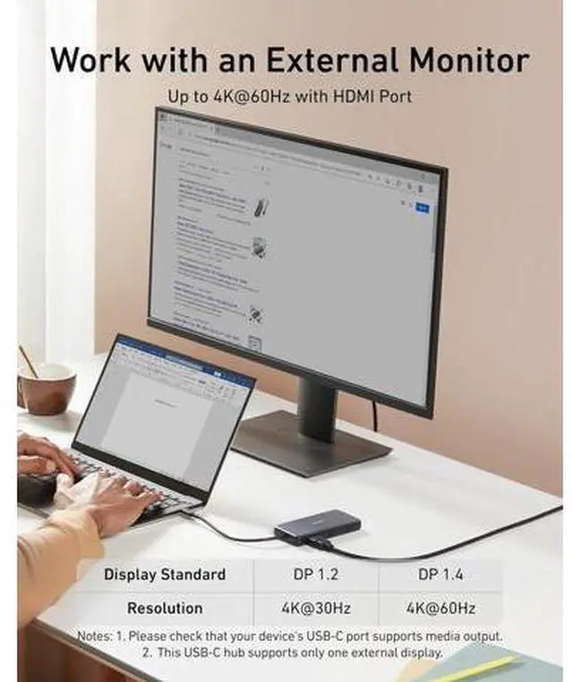 Alt view image 6 of 7 - 555 USB-C Hub (8-in-1) with 85W Power Delivery 4K 60Hz HDMI Port 10Gbps USB C and 2 A Data Ports Ethernet microSD SD Card Reader for MacBook Pro More