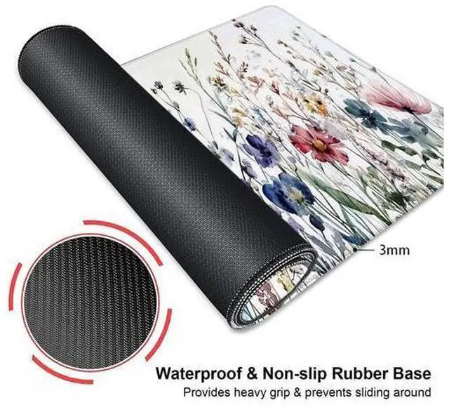 Alt view image 3 of 5 - Wildflowers Flower Floral Large Mouse Pad, Desk Mat Computer Keyboard Pad Non-Slip Rubber Base Waterproof with Stitched Edges for Laptop Gaming, Office & Home 31.5 x 11.8 Inch