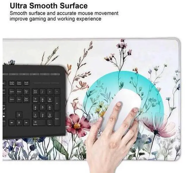 Alt view image 5 of 5 - Wildflowers Flower Floral Large Mouse Pad, Desk Mat Computer Keyboard Pad Non-Slip Rubber Base Waterproof with Stitched Edges for Laptop Gaming, Office & Home 31.5 x 11.8 Inch