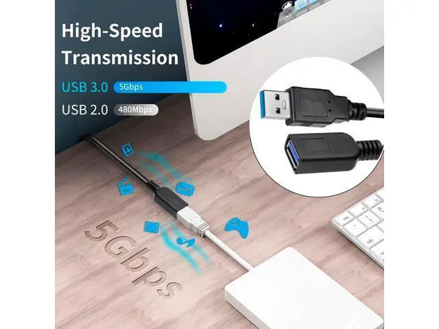 Alt view image 4 of 5 - SaiTech IT 6 Pack Short Length 1 Feet USB 3.0 Extension Cable, USB 3.0 A Male to Female Extender - Black