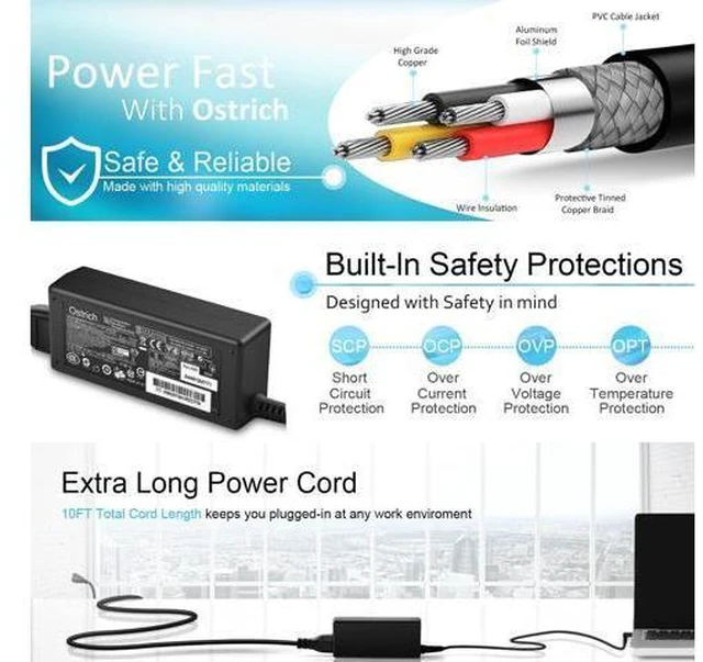 Alt view image 5 of 7 - Charger for HP Laptop Computer 65W 45W Smart Blue Tip Power Adapter