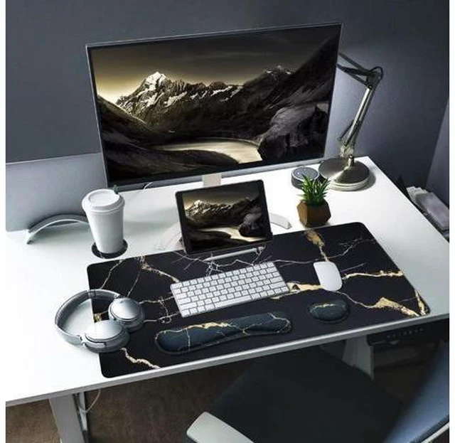 Alt view image 5 of 6 - Ergonomic Mouse Pad and Keyboard Wrist Rest (4 Pcs) Non-Slip Desk Mat Protector Desk Pad for Keyboard and Mouse Large Gaming Mousepad-Black Marble (31.515.7 Inches)