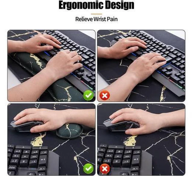 Alt view image 2 of 6 - Ergonomic Mouse Pad and Keyboard Wrist Rest (4 Pcs) Non-Slip Desk Mat Protector Desk Pad for Keyboard and Mouse Large Gaming Mousepad-Black Marble (31.515.7 Inches)