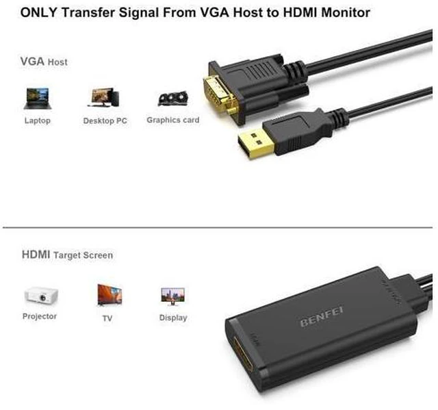 Alt view image 3 of 7 - VGA to HDMI Adapter 1080P Converter with Audio from Computer/Laptop VGA Source to HDMI TV/Monitor
