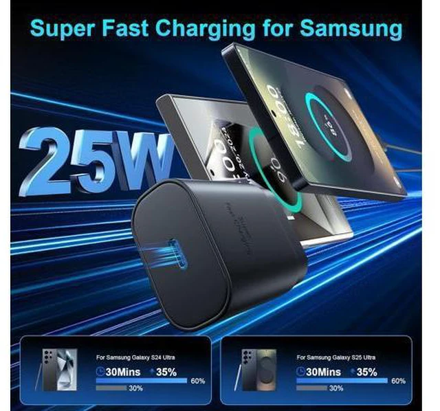 Alt view image 2 of 6 - Super Fast Charger Type C, 25W USB C Wall Charger Fast Charging for Samsung Galaxy S25 Ultra/S25/S25+/S24+/S24 Ultra/S24/S24+/S23 Ultra/S22 Ultra/S21 with 10FT Long Android Type C Charger Cable 2Pack