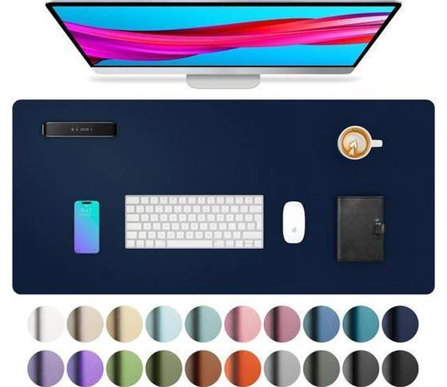 Main image of Leather Desk Pad Protector Mouse Pad Office Desk Mat Non-Slip PU Leather Desk Blotter Laptop Desk Pad Waterproof Desk Writing Pad for Office and Home (Dark Blue 23.6 x 13.7)