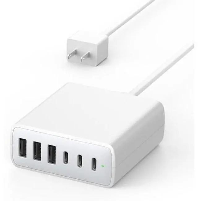 Main image of USB C Fast Charger Block, 100W 6 Ports Charging Station Hub for iPhone 16 15 14 13 Pro Max, iPad Pro Air Mini, Galaxy, for Air-pods 4, Pro 2, 25W PPS Type C Wall Charger with LED, 5ft Cord
