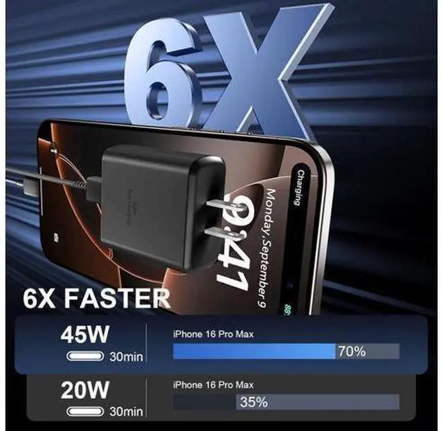Alt view image 3 of 7 - Phone 17 16 Pro Max Charger Fast Charging, 45W USB C Phone 17 16 Super Fast Charger Block with 8ft Long Type C Charging Cable Cord for i.Phone 17 Pro Max/17 Pro/17 Air/17/16/16Pro/16 ProMax /-Black