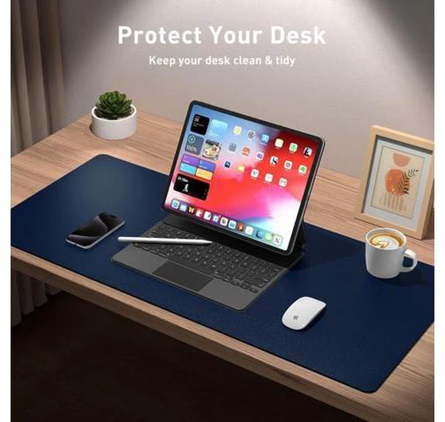 Alt view image 3 of 7 - Leather Desk Pad Protector Mouse Pad Office Desk Mat Non-Slip PU Leather Desk Blotter Laptop Desk Pad Waterproof Desk Writing Pad for Office and Home (Dark Blue 23.6 x 13.7)