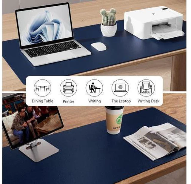Alt view image 5 of 7 - Leather Desk Pad Protector Mouse Pad Office Desk Mat Non-Slip PU Leather Desk Blotter Laptop Desk Pad Waterproof Desk Writing Pad for Office and Home (Dark Blue 23.6 x 13.7)