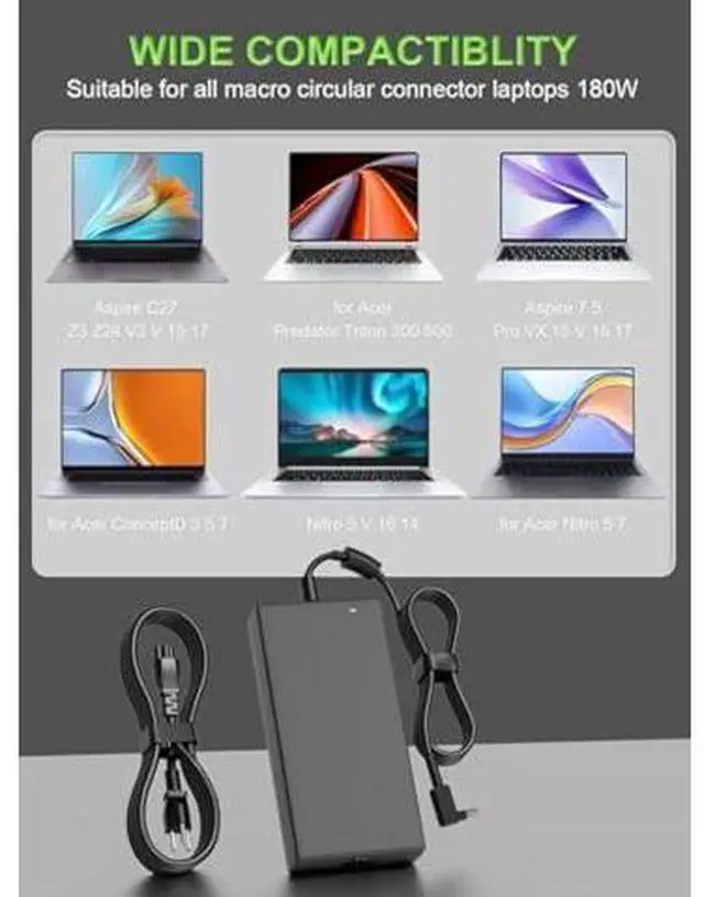 Alt view image 4 of 6 - 180W Charger Compatible with Acer Nitro 5 7 V15 V17 V16 V14 16S AN515 AN517 Predator Helios/Triton300 500 Aspire 3D 7 Series G3-573 PH315-52 PH317-54 PT515-51 Laptop