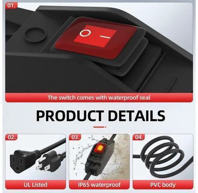 Alt view image 3 of 6 - Switched Extension Cord 8 Ft Outdoor 14AWG 3 Prong Extension Cord with Switch On/Off 15A 125V Waterproof Lighted Inline Power Switch for Electrical Equipment