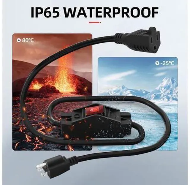 Alt view image 4 of 6 - Switched Extension Cord 8 Ft Outdoor 14AWG 3 Prong Extension Cord with Switch On/Off 15A 125V Waterproof Lighted Inline Power Switch for Electrical Equipment