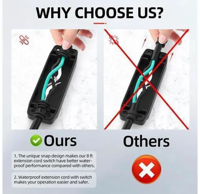 Alt view image 5 of 6 - Switched Extension Cord 8 Ft Outdoor 14AWG 3 Prong Extension Cord with Switch On/Off 15A 125V Waterproof Lighted Inline Power Switch for Electrical Equipment