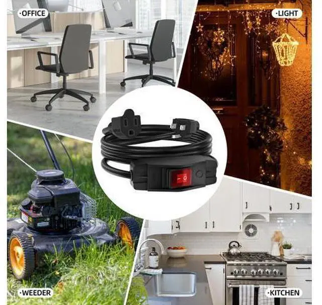Alt view image 6 of 6 - Switched Extension Cord 8 Ft Outdoor 14AWG 3 Prong Extension Cord with Switch On/Off 15A 125V Waterproof Lighted Inline Power Switch for Electrical Equipment