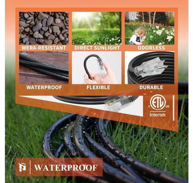 Alt view image 7 of 7 - Outdoor Extension Cord 15FT, 12 Gauge Extension Cord with Lighted End, Heavy Duty,15A 1875W SJTW, ETL Listed, Great for Garden and Home, Black