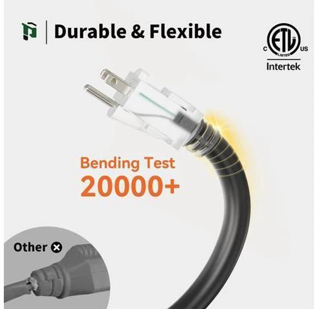 Alt view image 5 of 7 - Outdoor Extension Cord 15FT, 12 Gauge Extension Cord with Lighted End, Heavy Duty,15A 1875W SJTW, ETL Listed, Great for Garden and Home, Black