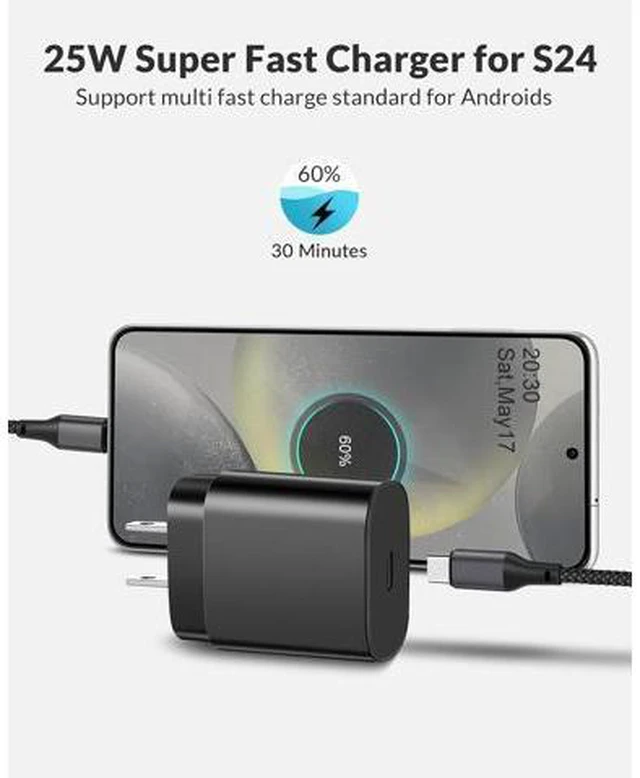 Alt view image 3 of 7 - S25/S25 Ultra Charger Fast Charging, 25W USB C Super Fast Wall Charger 6FT Type C Charger Cable Cord Android Phone Charger Block for Samsung Galaxy S25 Ultra/S25/S25+/S24 Ultra/S24/S23/S22/S21