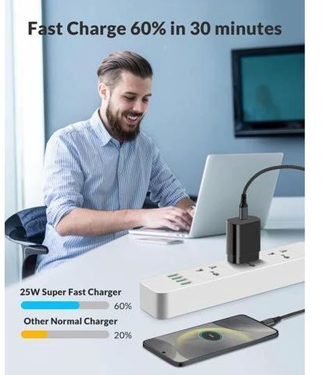 Alt view image 6 of 7 - S25/S25 Ultra Charger Fast Charging, 25W USB C Super Fast Wall Charger 6FT Type C Charger Cable Cord Android Phone Charger Block for Samsung Galaxy S25 Ultra/S25/S25+/S24 Ultra/S24/S23/S22/S21