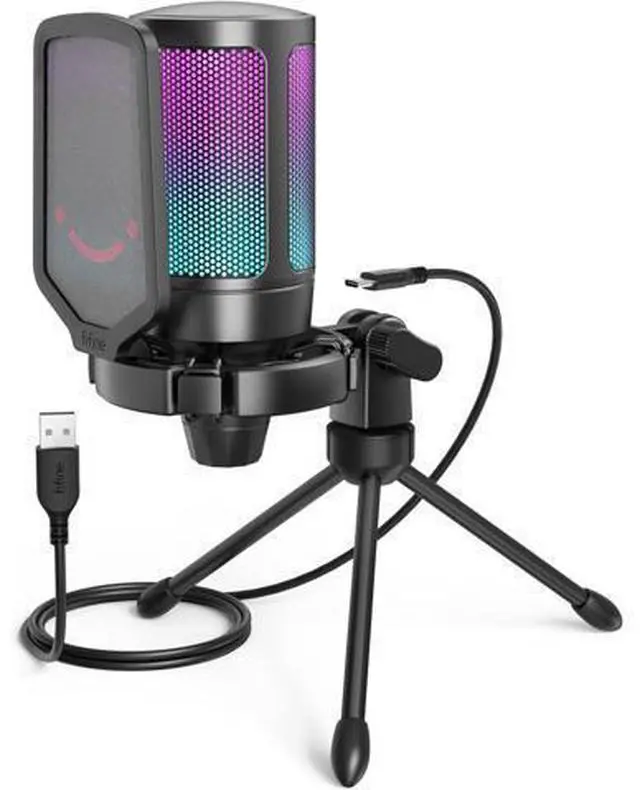 Main image of FIFINE Gaming USB Microphone for PC PS5, Condenser Mic with Quick Mute, RGB Indicator, Tripod Stand, Pop Filter, Shock Mount, Gain Control for Streaming Discord Twitch Podcasts Videos- AmpliGame