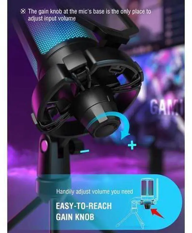 Alt view image 4 of 7 - FIFINE Gaming USB Microphone for PC PS5, Condenser Mic with Quick Mute, RGB Indicator, Tripod Stand, Pop Filter, Shock Mount, Gain Control for Streaming Discord Twitch Podcasts Videos- AmpliGame
