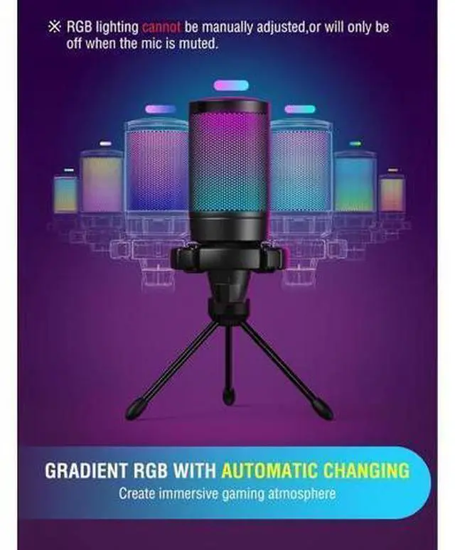 Alt view image 5 of 7 - FIFINE Gaming USB Microphone for PC PS5, Condenser Mic with Quick Mute, RGB Indicator, Tripod Stand, Pop Filter, Shock Mount, Gain Control for Streaming Discord Twitch Podcasts Videos- AmpliGame