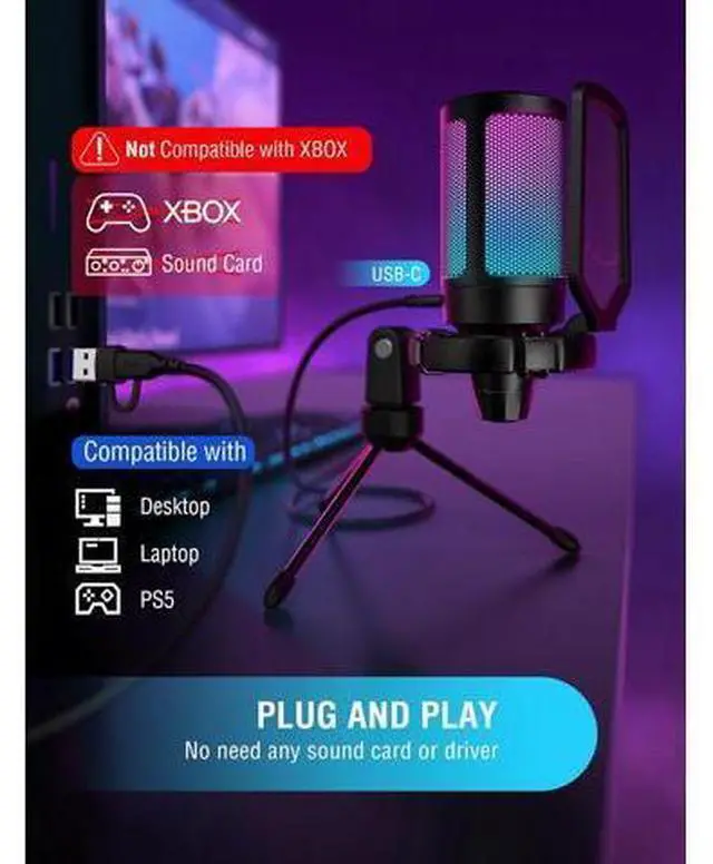 Alt view image 6 of 7 - FIFINE Gaming USB Microphone for PC PS5, Condenser Mic with Quick Mute, RGB Indicator, Tripod Stand, Pop Filter, Shock Mount, Gain Control for Streaming Discord Twitch Podcasts Videos- AmpliGame