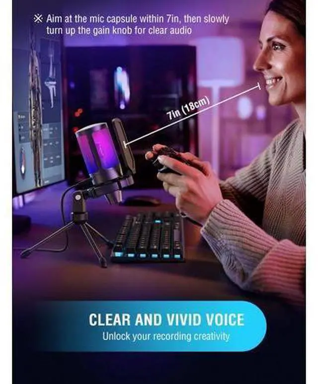 Alt view image 7 of 7 - FIFINE Gaming USB Microphone for PC PS5, Condenser Mic with Quick Mute, RGB Indicator, Tripod Stand, Pop Filter, Shock Mount, Gain Control for Streaming Discord Twitch Podcasts Videos- AmpliGame