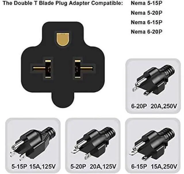 Alt view image 4 of 7 - 1-Foot 20 AMP Nema 6-20P Extension Cord 12AWG Nema 6-20 Heavy Duty Extension Power Cord 1FT,Nema 6-20P to 5-20R,6-20P to 6-15R/20R 20AMP T-Blade Adapter Cable,20A 250V Plug Adapter Cable