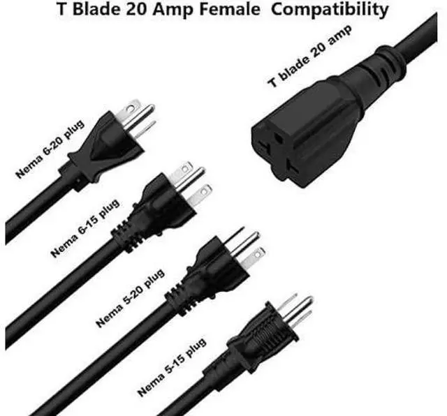 Alt view image 7 of 7 - 1-Foot 20 AMP Nema 6-20P Extension Cord 12AWG Nema 6-20 Heavy Duty Extension Power Cord 1FT,Nema 6-20P to 5-20R,6-20P to 6-15R/20R 20AMP T-Blade Adapter Cable,20A 250V Plug Adapter Cable