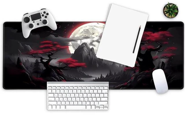 Alt view image 2 of 7 - Large Gaming Mouse Pad Full Keyboard Mat Long Laptop Mousepad Computer Mouse Mat for Home and Office Anti-Slip Rubber Base 31.5 x 11.8 Inches (Dark Red Moon)