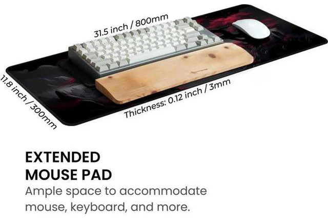 Alt view image 3 of 7 - Large Gaming Mouse Pad Full Keyboard Mat Long Laptop Mousepad Computer Mouse Mat for Home and Office Anti-Slip Rubber Base 31.5 x 11.8 Inches (Dark Red Moon)