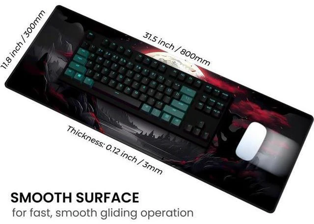 Alt view image 4 of 7 - Large Gaming Mouse Pad Full Keyboard Mat Long Laptop Mousepad Computer Mouse Mat for Home and Office Anti-Slip Rubber Base 31.5 x 11.8 Inches (Dark Red Moon)