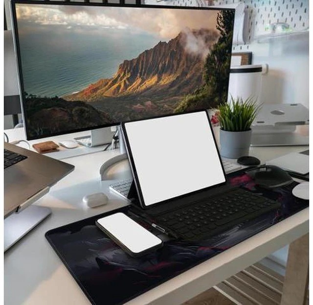 Alt view image 6 of 7 - Large Gaming Mouse Pad Full Keyboard Mat Long Laptop Mousepad Computer Mouse Mat for Home and Office Anti-Slip Rubber Base 31.5 x 11.8 Inches (Dark Red Moon)