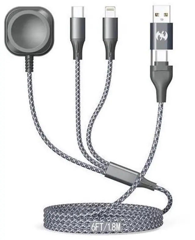 Main image of Multi Charging Cable for Watch Charger 6FT Nylon Braided USB Lightning Type C USB C Cord iWatch Magnetic Wireless Charger 3 in 1 Charging Wire for iPhone Android Phone and iWatch