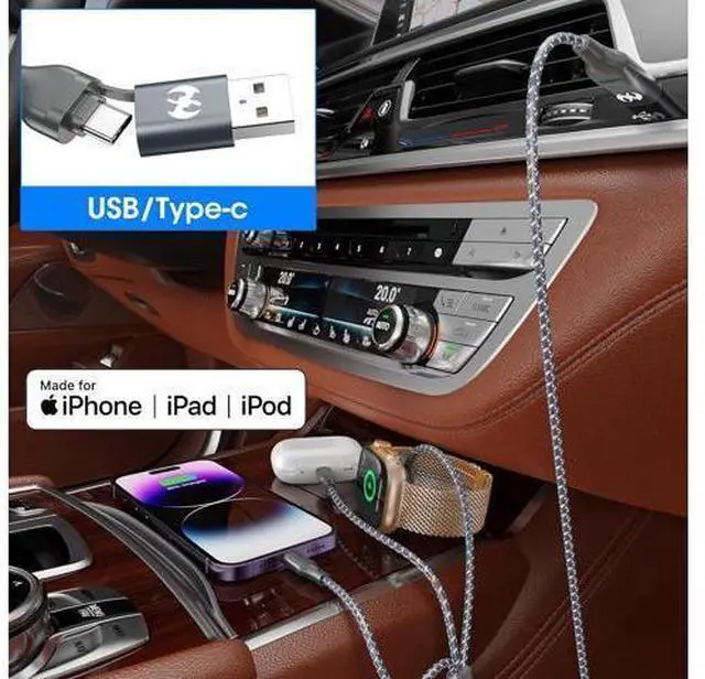 Alt view image 5 of 6 - Multi Charging Cable for Watch Charger 6FT Nylon Braided USB Lightning Type C USB C Cord iWatch Magnetic Wireless Charger 3 in 1 Charging Wire for iPhone Android Phone and iWatch